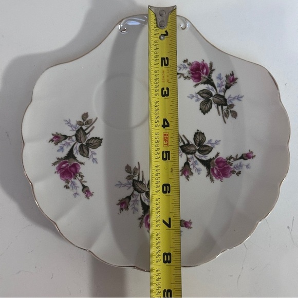 Seashell Shape Bone China Snack Plate Moss Rose Unmarked - Picture 8 of 9